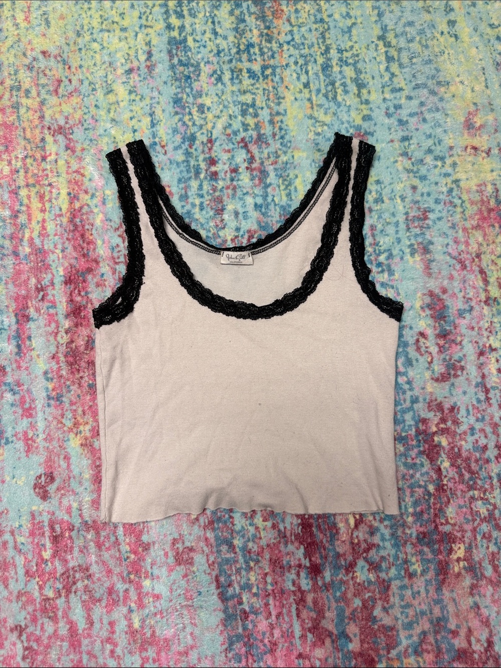 Urban Outfitters White Tank Top with Black Lace Trim